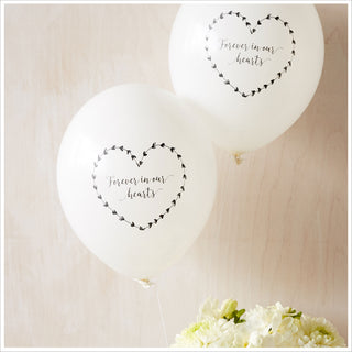 50 White & Red 'Forever In Our Hearts' Biodegradable Funeral Balloons - Angel & Dove