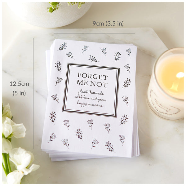 25 Unfilled Forget-Me-Not Seed Packet Funeral Favour Envelopes - Angel & Dove