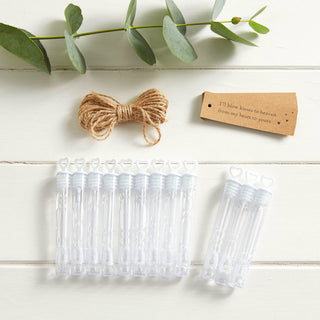 12 Bubble Mix Funeral Favours with Kraft Tags 'I'll Blow Kisses to Heaven' - Angel & Dove