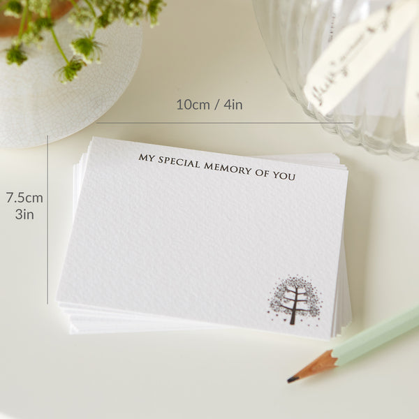 25 'My Special Memory of You' A7 Luxury White Textured Funeral Remembrance Cards - Angel & Dove