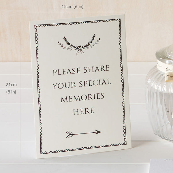 Set of 2 Ivory Funeral Table Signs & 'Memories Last Forever' Pen - Angel & Dove