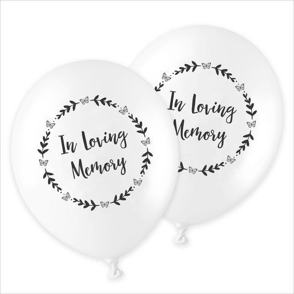25 White 'In Loving Memory' Biodegradable Funeral Balloons - Angel & Dove