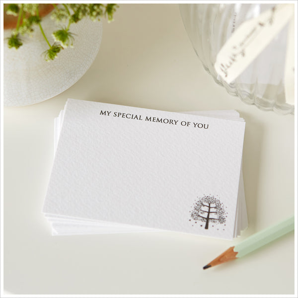 25 'My Special Memory of You' A7 Luxury White Textured Funeral Remembrance Cards - Angel & Dove