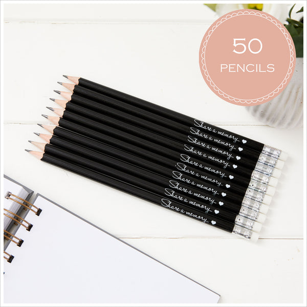Pack of 10-50 'Share a Memory...' Pencils - Ideal for Funeral Condolence Book or Favours - Angel & Dove
