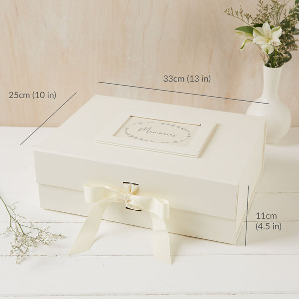 Large Ivory Card Memory Box with Grosgrain Ribbon Bow - Angel & Dove