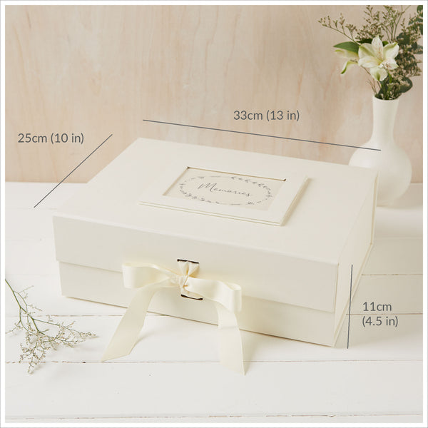 Large Ivory Card Memory Box with Grosgrain Ribbon Bow - Angel & Dove