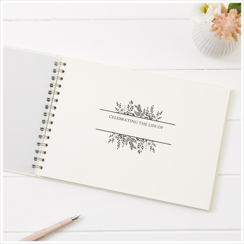 Angel & Dove A4 Funeral Memory Book & Signs Set - Ivory Keepsake For Condolences & Celebrations Of Life