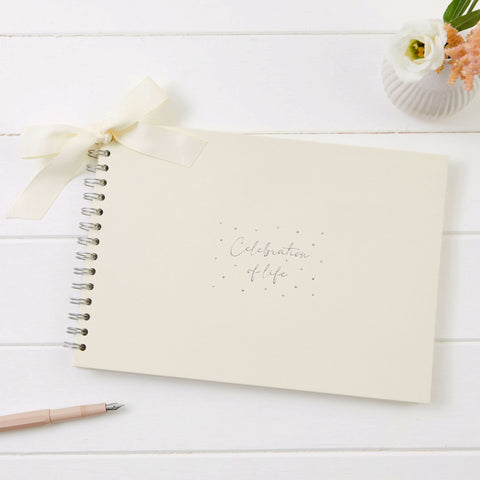 A4 Luxury Ivory 'Celebration of Life' Memory Condolence Book - Angel & Dove