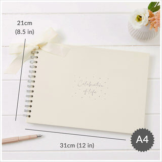 A4 Luxury Ivory 'Celebration of Life' Memory Condolence Book - Angel & Dove
