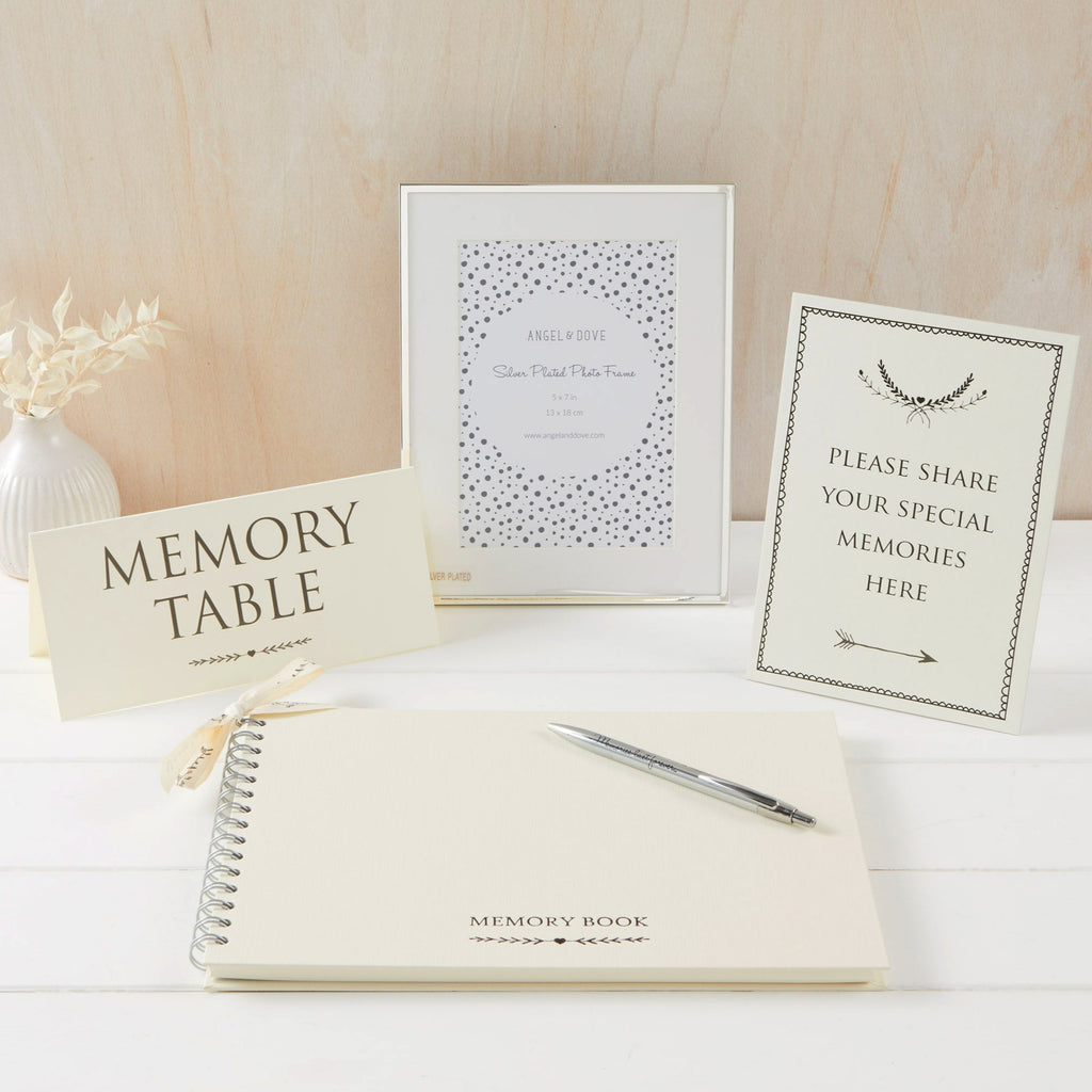 Funeral Memory Table Collection - A4 Ivory Memory Book, 'Memories' Pen ...