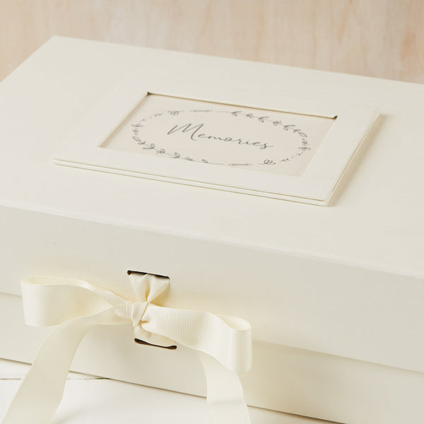 Large Ivory Card Memory Box with Grosgrain Ribbon Bow - Angel & Dove