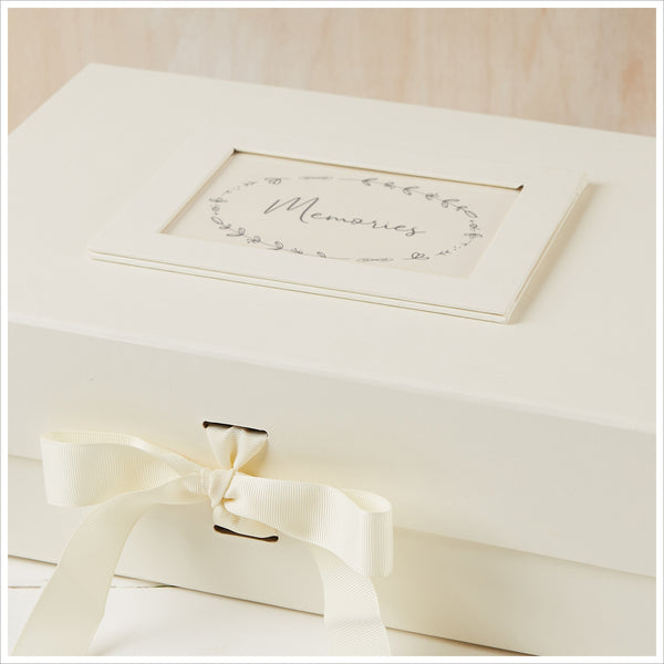 Large Ivory Card Memory Box with Grosgrain Ribbon Bow - Angel & Dove