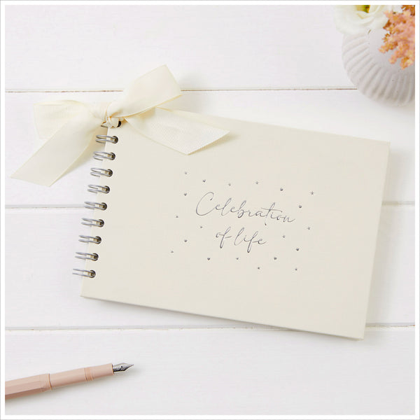 A5 Luxury Ivory 'Celebration of Life' Memory Condolence Book - Angel & Dove