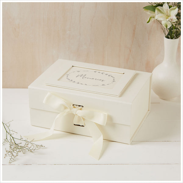 Medium A5 Ivory Card Memory Box with Grosgrain Ribbon Bow - Angel & Dove