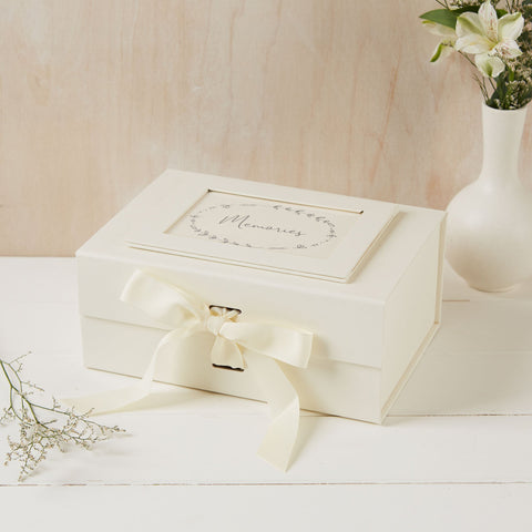 Medium A5 Ivory Card Memory Box with Grosgrain Ribbon Bow - Angel & Dove