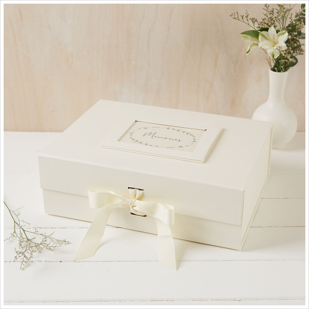 Large A4 Ivory Card Memory Box with Grosgrain Ribbon Bow - Angel & Dove