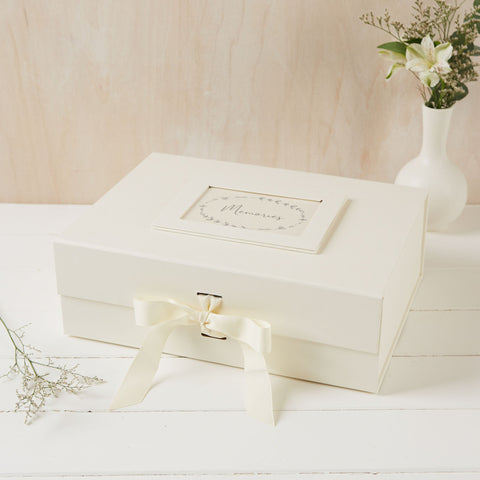 Large A4 Ivory Card Memory Box with Grosgrain Ribbon Bow - Angel & Dove