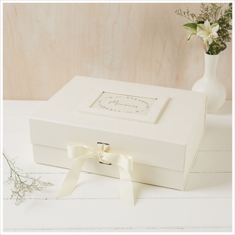 Large A4 Ivory Card Memory Box with Grosgrain Ribbon Bow - Angel & Dove