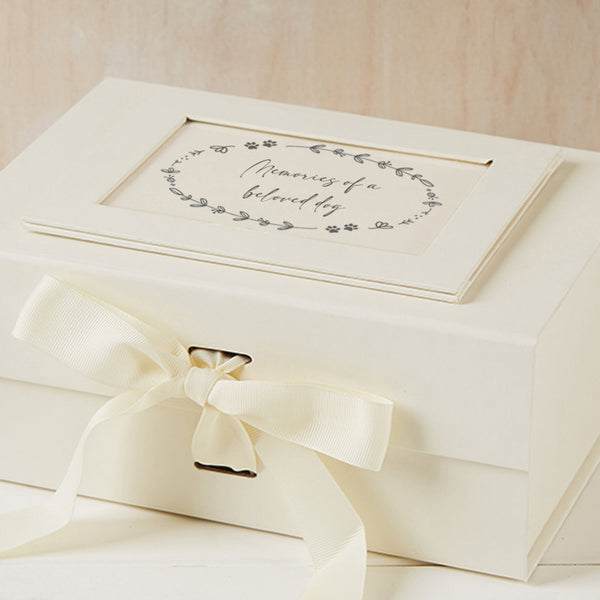 'Memories of a Beloved Dog' Ivory Card Memory Box - Angel & Dove