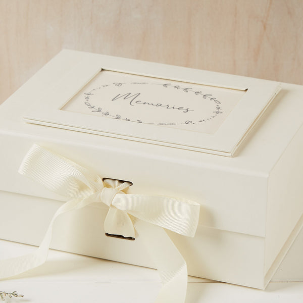 Medium A5 Ivory Card Memory Box with Grosgrain Ribbon Bow - Angel & Dove