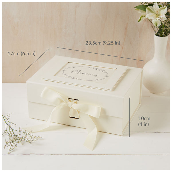 Medium Ivory Card Memory Box with Grosgrain Ribbon Bow - Angel & Dove