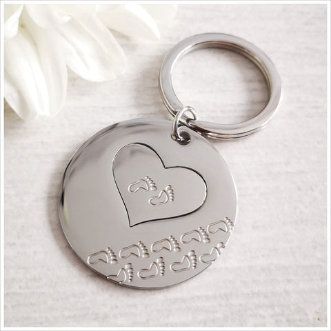 'Heart In Their Hand' Baby Footprints 2-Piece Remembrance Keyring - Angel & Dove