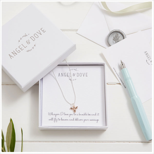 Rose Gold Bumble Bee 'Love' Necklace in Gift Box with Bag & Gift Card - Angel & Dove