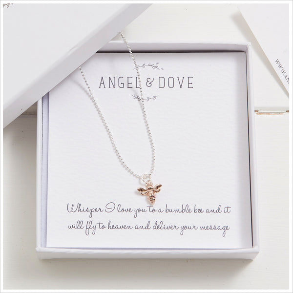 Rose Gold Bumble Bee 'Love' Necklace in Gift Box with Bag & Gift Card - Angel & Dove