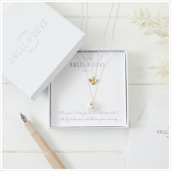 Silver Beehive Double Necklace Sympathy Gift with Bag & Card - Angel & Dove