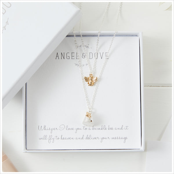 Silver Beehive Double Necklace Sympathy Gift with Bag & Card - Angel & Dove