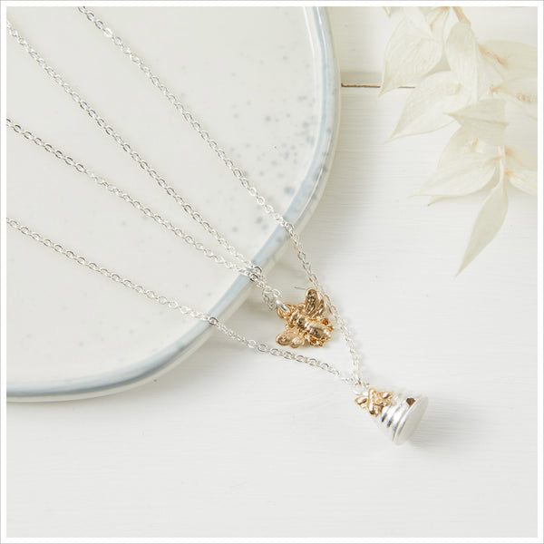 Silver Beehive Double Necklace Sympathy Gift with Bag & Card - Angel & Dove