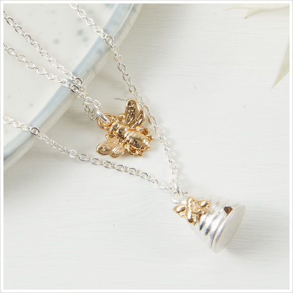 Silver Beehive Double Necklace Sympathy Gift with Bag & Card - Angel & Dove