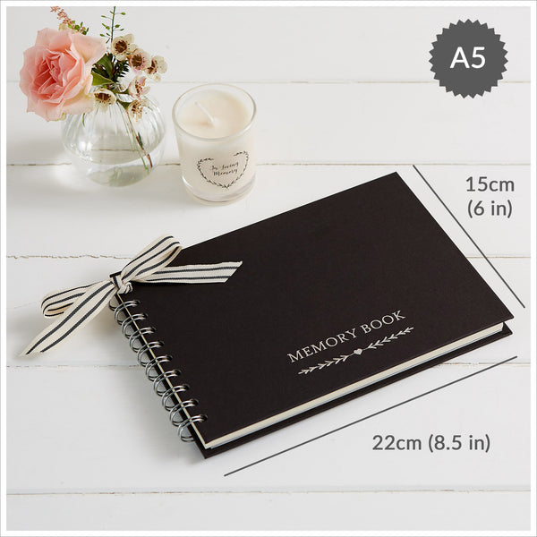 A5 Luxury Black Memory Book & 2 Sign Set for Funeral Memory Table - Angel & Dove