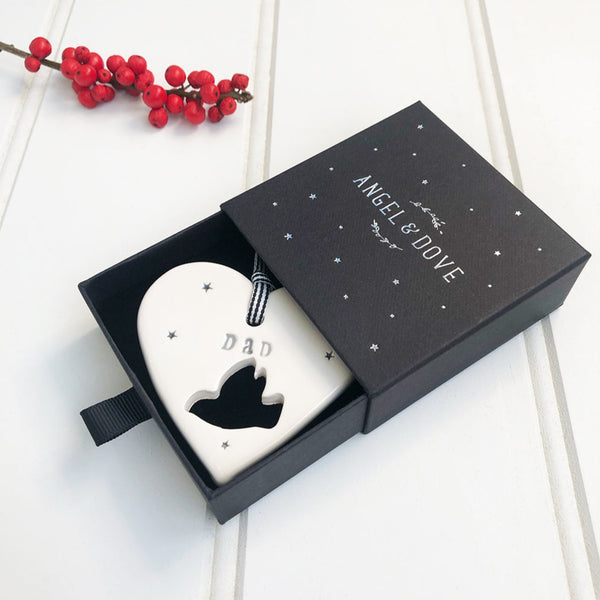 'Dad' Handmade Ceramic Heart Decoration in Luxury Gift Box - Angel & Dove