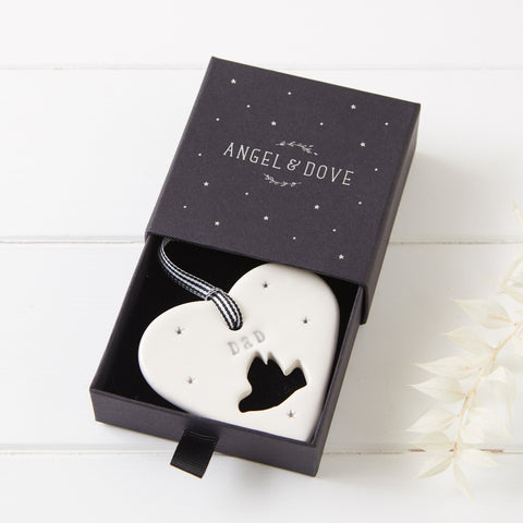 'Dad' Handmade Ceramic Heart Decoration in Luxury Gift Box - Angel & Dove