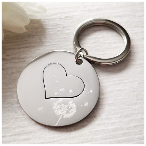'Heart In Their Hand' Dandelion 2-Piece Remembrance Keyring - Angel & Dove