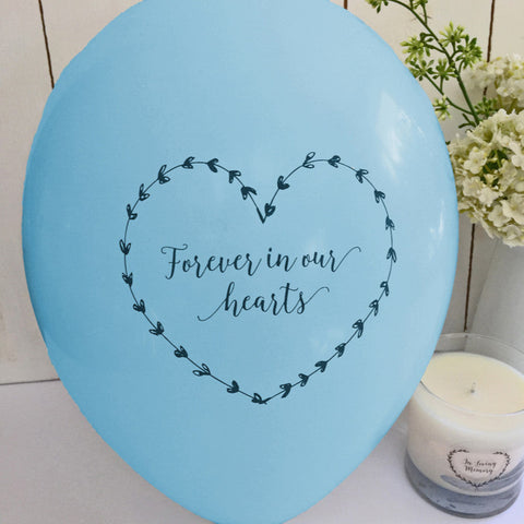 Forever In Our Hearts Funeral Remembrance Balloons - Blue - Angel & Dove