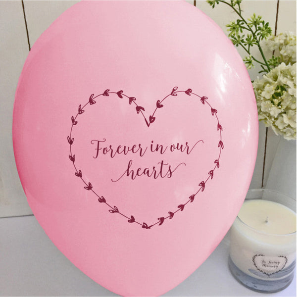 Forever In Our Hearts Funeral Remembrance Balloons - Pale Pink - Angel & Dove