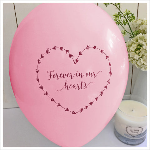 Forever In Our Hearts Funeral Remembrance Balloons - Pale Pink - Angel & Dove