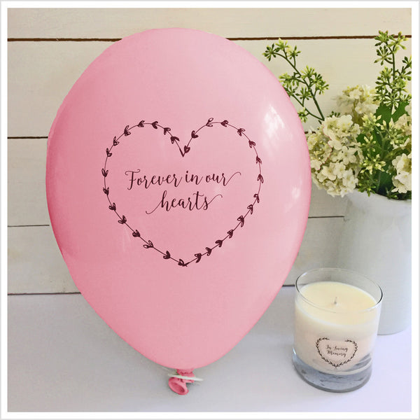 Forever In Our Hearts Funeral Remembrance Balloons - Pale Pink - Angel & Dove