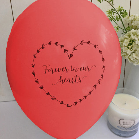 Forever In Our Hearts Funeral Remembrance Balloons - Red - Angel & Dove