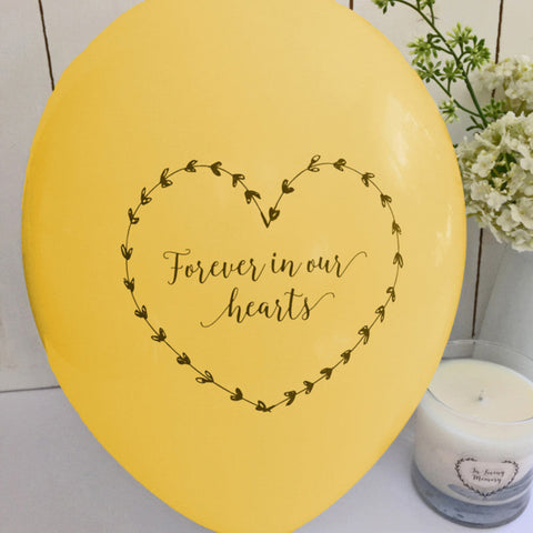 Forever In Our Hearts Funeral Remembrance Balloons - Yellow - Angel & Dove