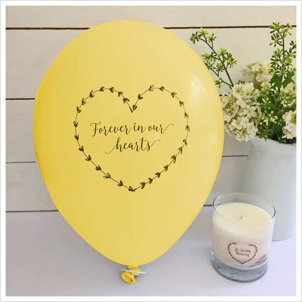 Forever In Our Hearts Funeral Remembrance Balloons - Yellow - Angel & Dove