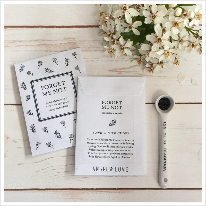 forget me not flower seeds for funerals 10 Forget-Me-Not Seed Packet Funeral Favours (Filled with Seeds) – Angel & Dove