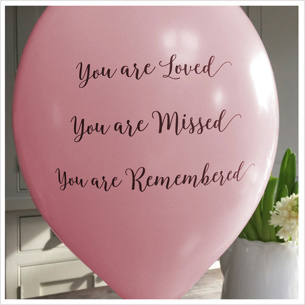 'You are Loved, Missed, Remembered' Funeral Remembrance Balloons - Pale Pink - Angel & Dove