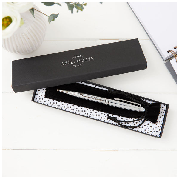 Gift Boxed 'Memories Last Forever' Silver Chrome Ballpoint Pen - Angel & Dove