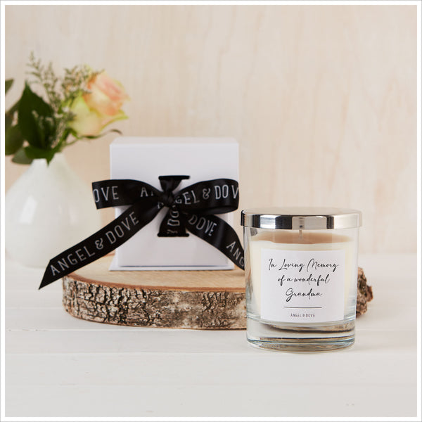 'In Loving Memory of a Wonderful Grandma' Gift Boxed Remembrance Candle with Silver Lid - Angel & Dove