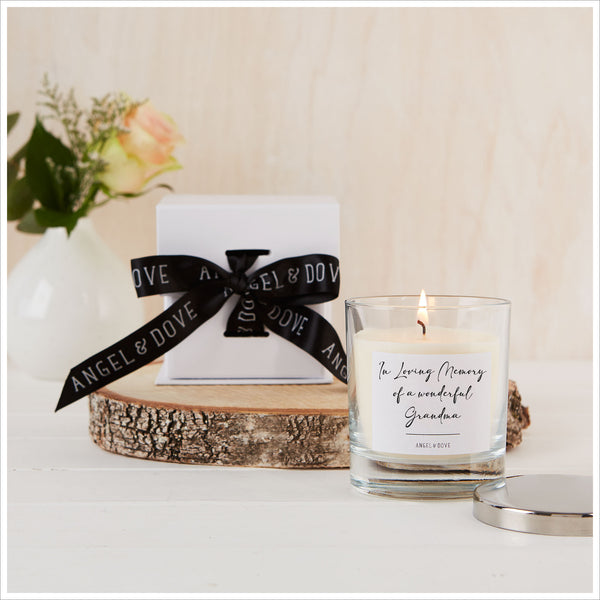 'In Loving Memory of a Wonderful Grandma' Gift Boxed Remembrance Candle with Silver Lid - Angel & Dove