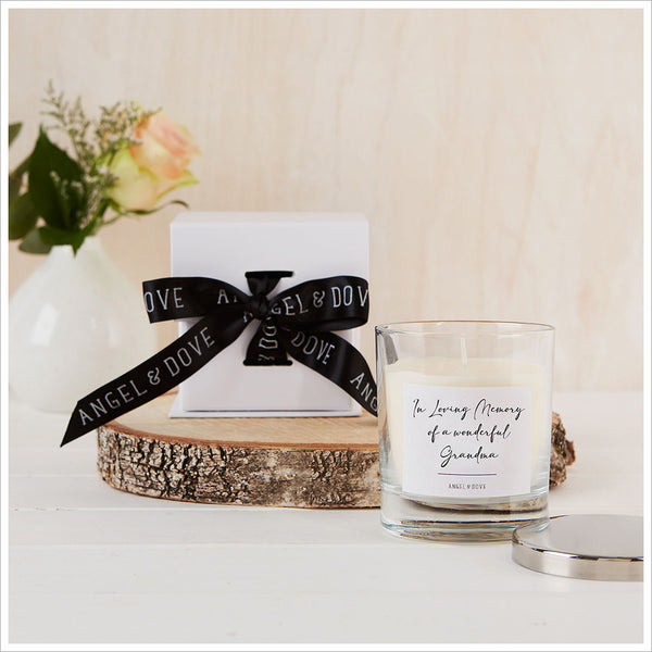 'In Loving Memory of a Wonderful Grandma' Gift Boxed Remembrance Candle with Silver Lid - Angel & Dove