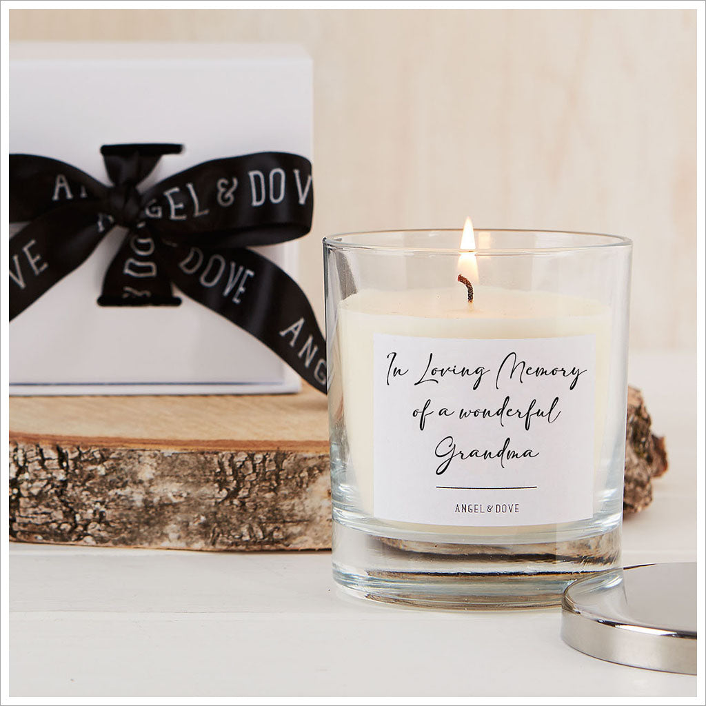 'In Loving Memory of a Wonderful Grandma' Gift Boxed Remembrance Candle with Silver Lid - Angel & Dove